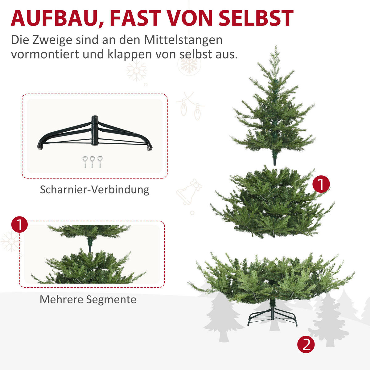 180 cm Weihnachtsbaum Künstlich Christbaum Dichte Zweige für Weihnachtsfest - Grün, Kunststoff (180cm) - HOMCOM
