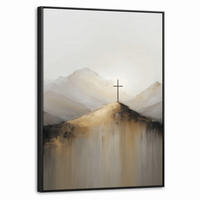LEINWAND Bilder mit Rahmen - Hügel - Abstrakt - Kreuz - Christentum - 60x80 - Beige, Textil (60/80cm) - MuchoWow