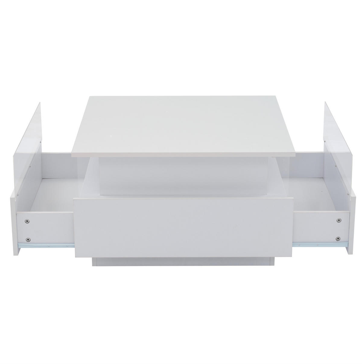 COUCHTISCH 70/70/41 cm weiß aus Spanplatte mit LED-Beleuchtung und 2 Schubladen - Weiß, Holzwerkstoff (70/70/41cm) - OKMYHOME