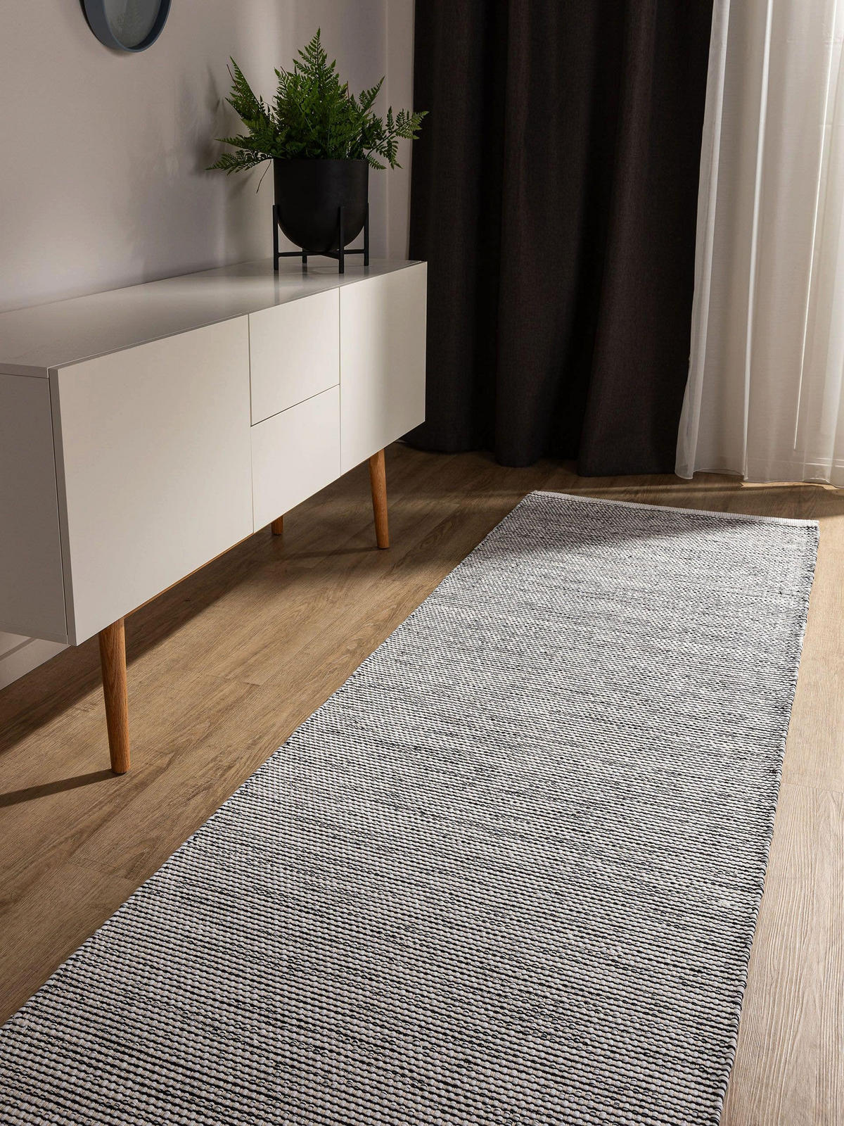 BAUMWOLLLÄUFER Ron handgewebt 80x300 cm - Schwarz, Naturmaterialien/Textil (80/300cm) - benuta