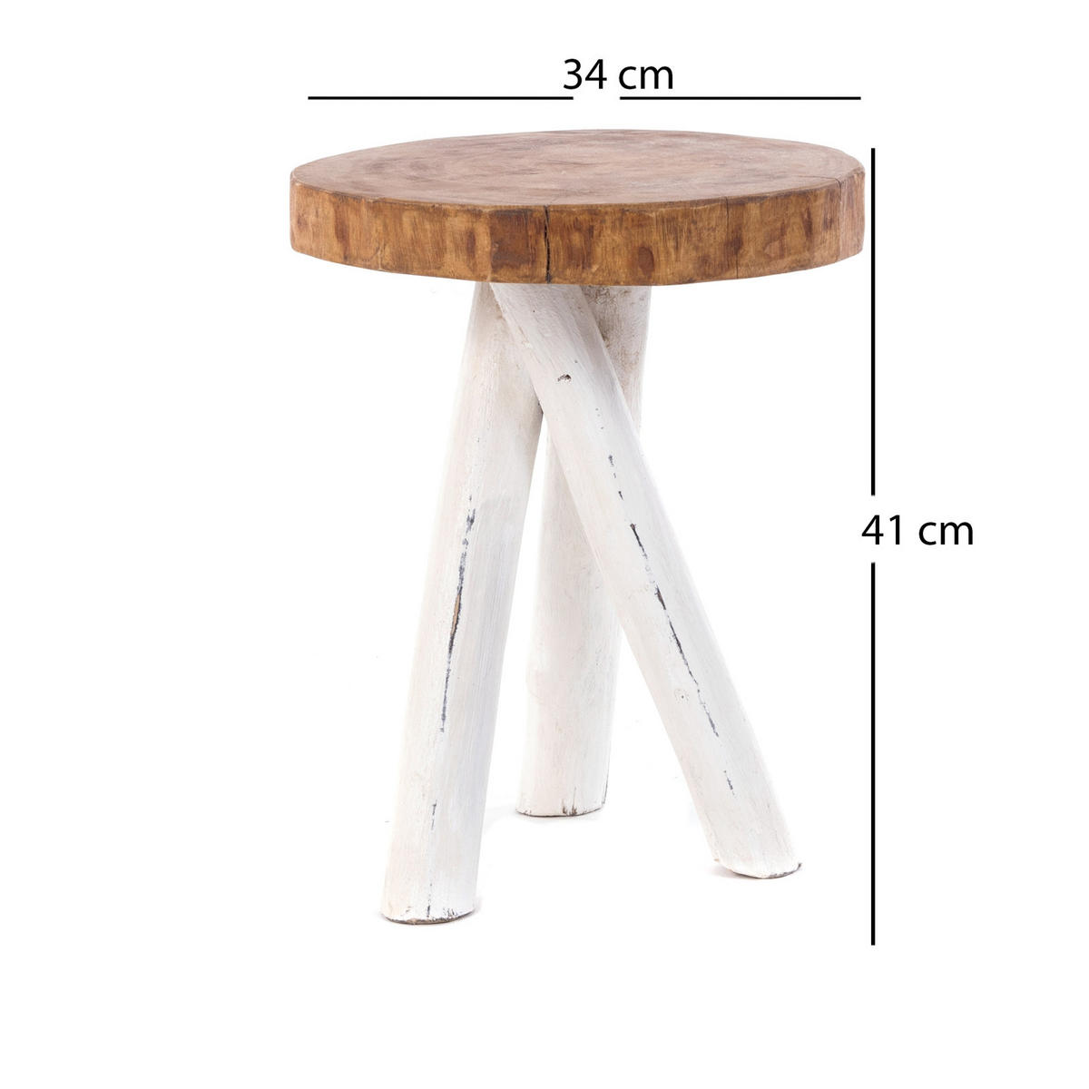 DREIBEIN-BEISTELLTISCH TEAK 40 Massivholz, rund 06 weiß-landhaus - Weiß, Holz (34/34/41cm) - DESIGN DELIGHTS