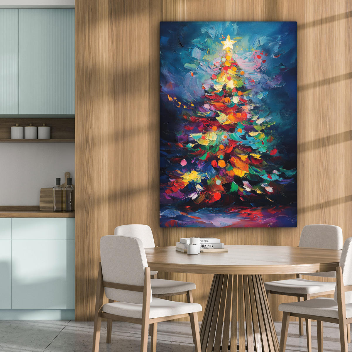 LEINWANDBILD Weihnachtsbaum - Weihnachten - Abstrakt - Farbenfroh 80x120 cm - Multicolor, Textil (80/120cm) - MuchoWow