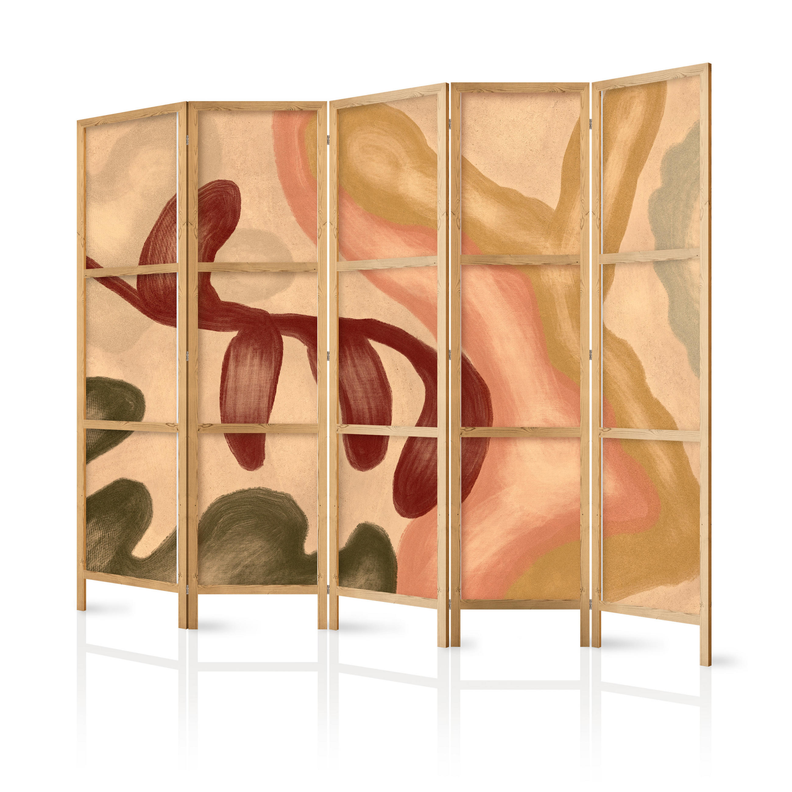 PARAVENT Japanischer 5-tlg 225x172 cm Retro Abstraktion - Multicolor, Holz/Textil (225/172/3cm) - Muralo
