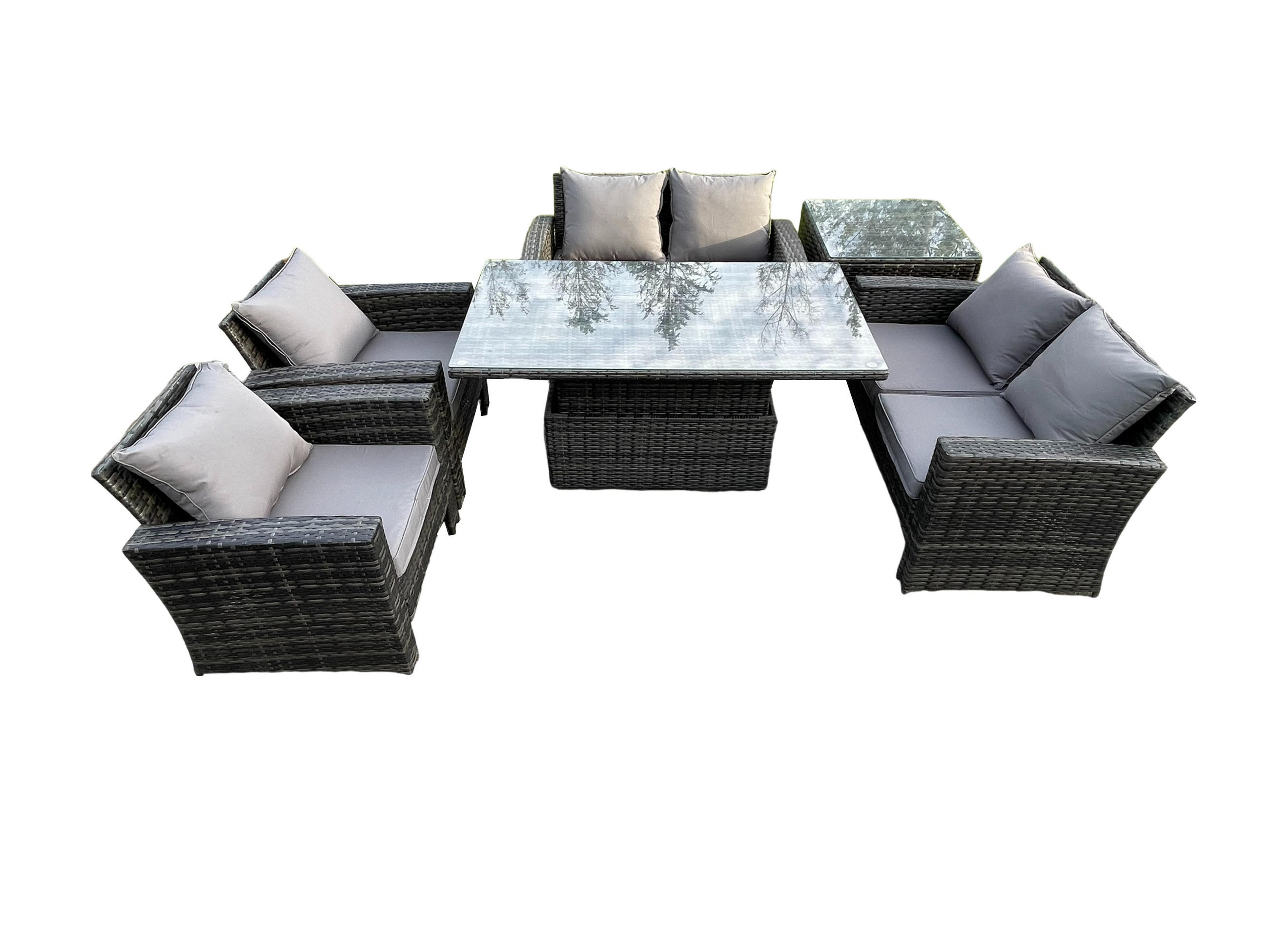 GARTENMÖBEL Set Polyrattan Dunkelgrau 6-Sitzer - Dunkelgrau, Metall - Fimous