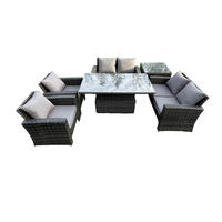 GARTENMÖBEL Set Polyrattan Dunkelgrau 6-Sitzer - Dunkelgrau, Metall - Fimous