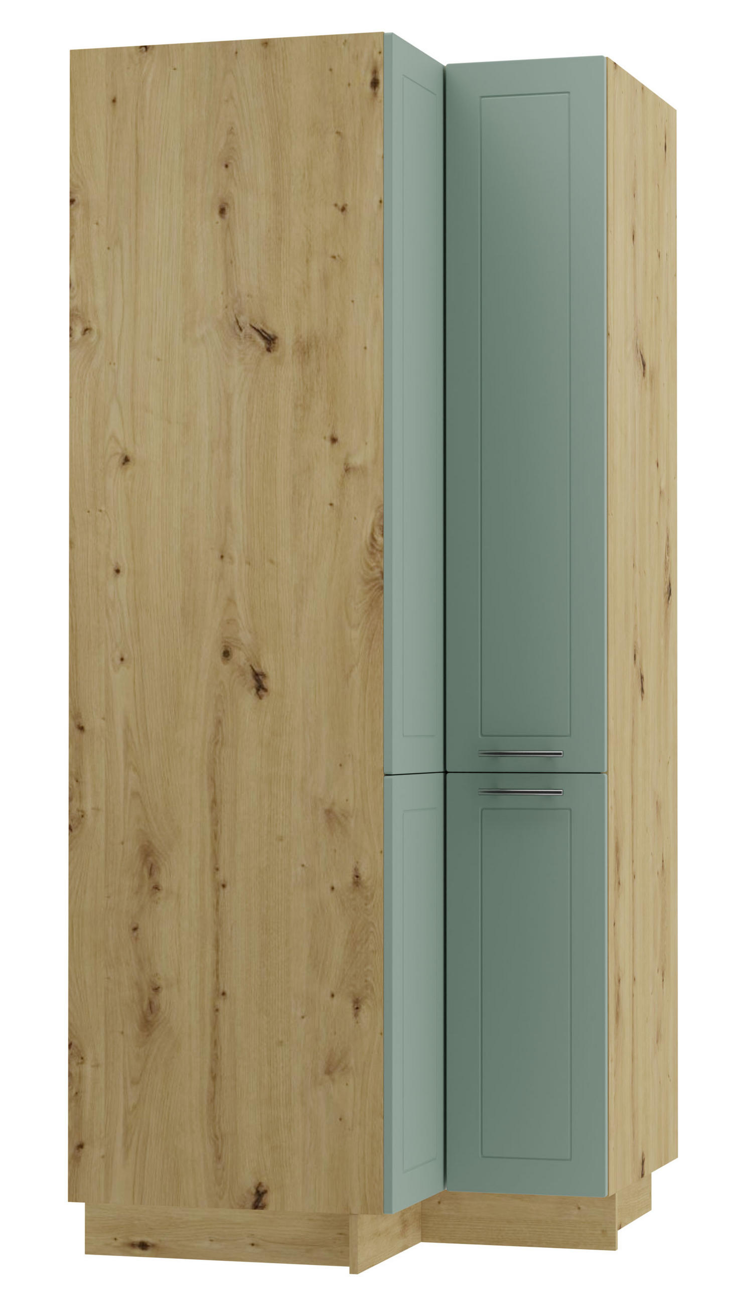 Feldmann-Wohnen Eckvorratsschrank Eiche Artisan, Mintgrün 90x207x90 cm