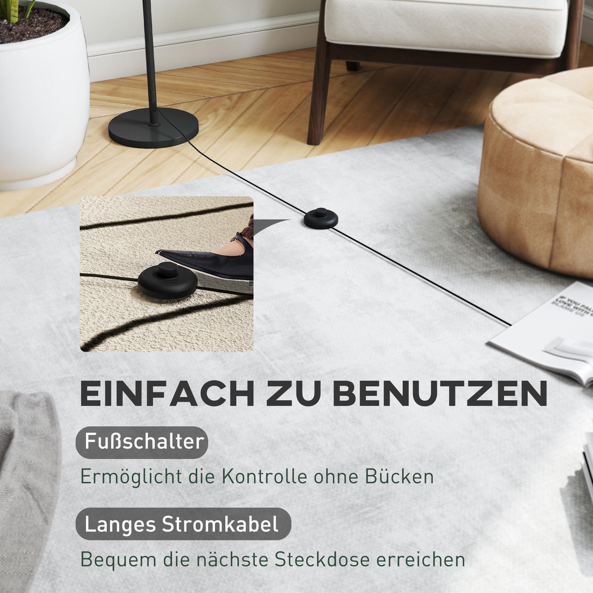 STEHLAMPE ABS Metall Schwarz - Schwarz, Metall (18/18/140cm) - HOMCOM