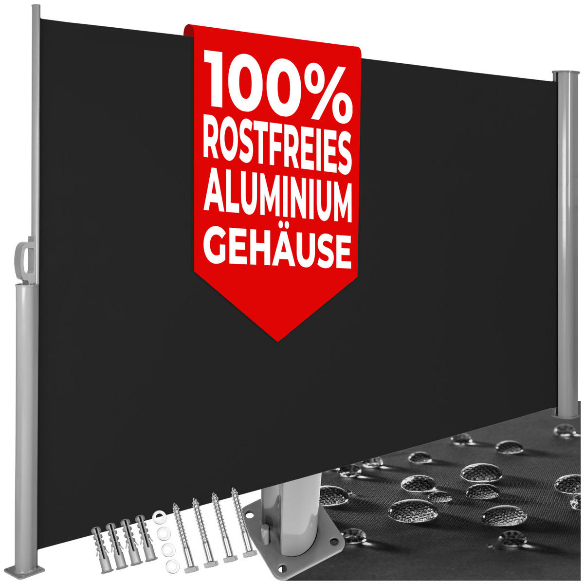 SEITENMARKISE ,160 x 300 cm,schwarz - Schwarz, Textil (160/10cm) - tectake