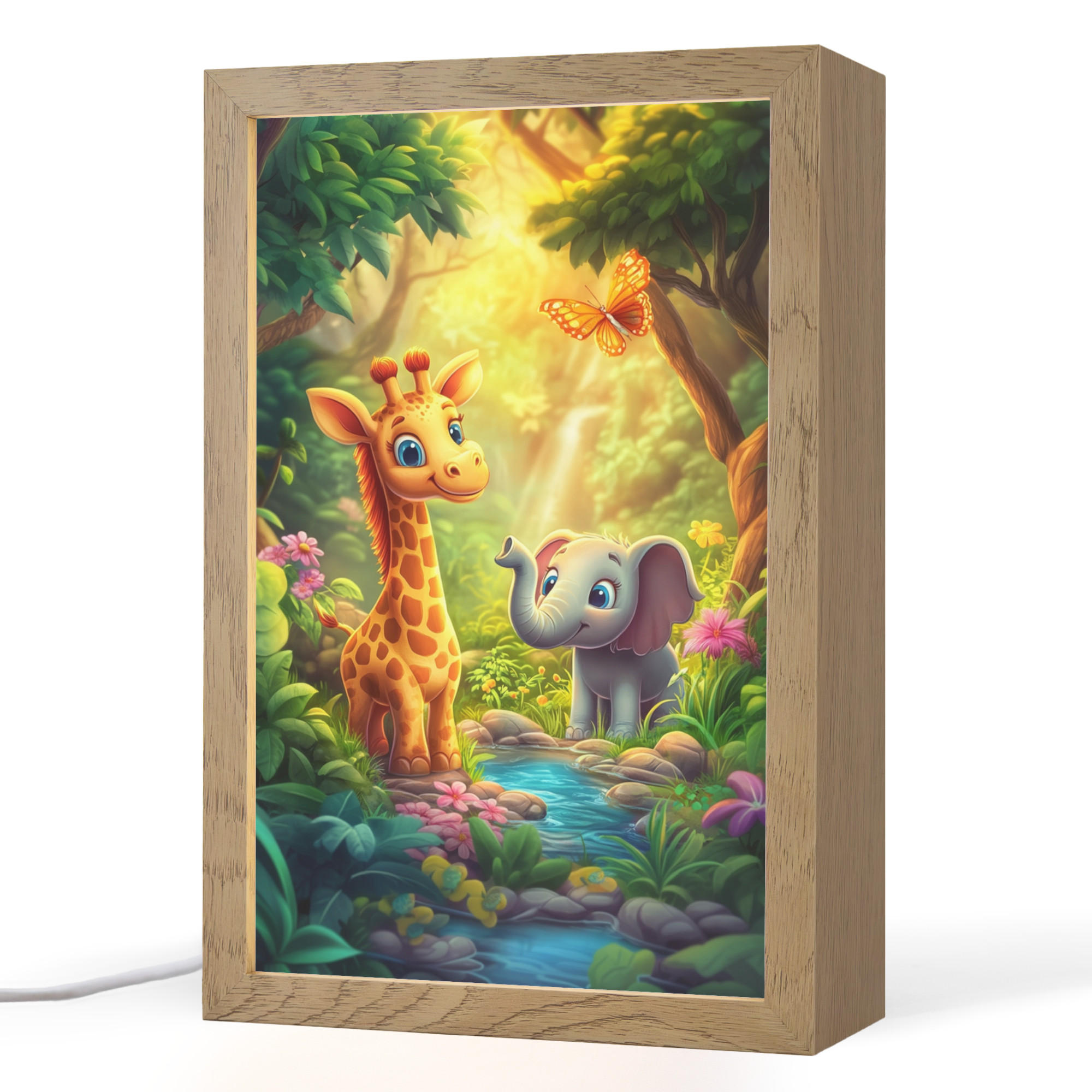 NACHTTISCHLAMPE Giraffe - Elefant - Blumen - Dschungel 20x30 cm - Grün, Holzwerkstoff (8/20/30cm)