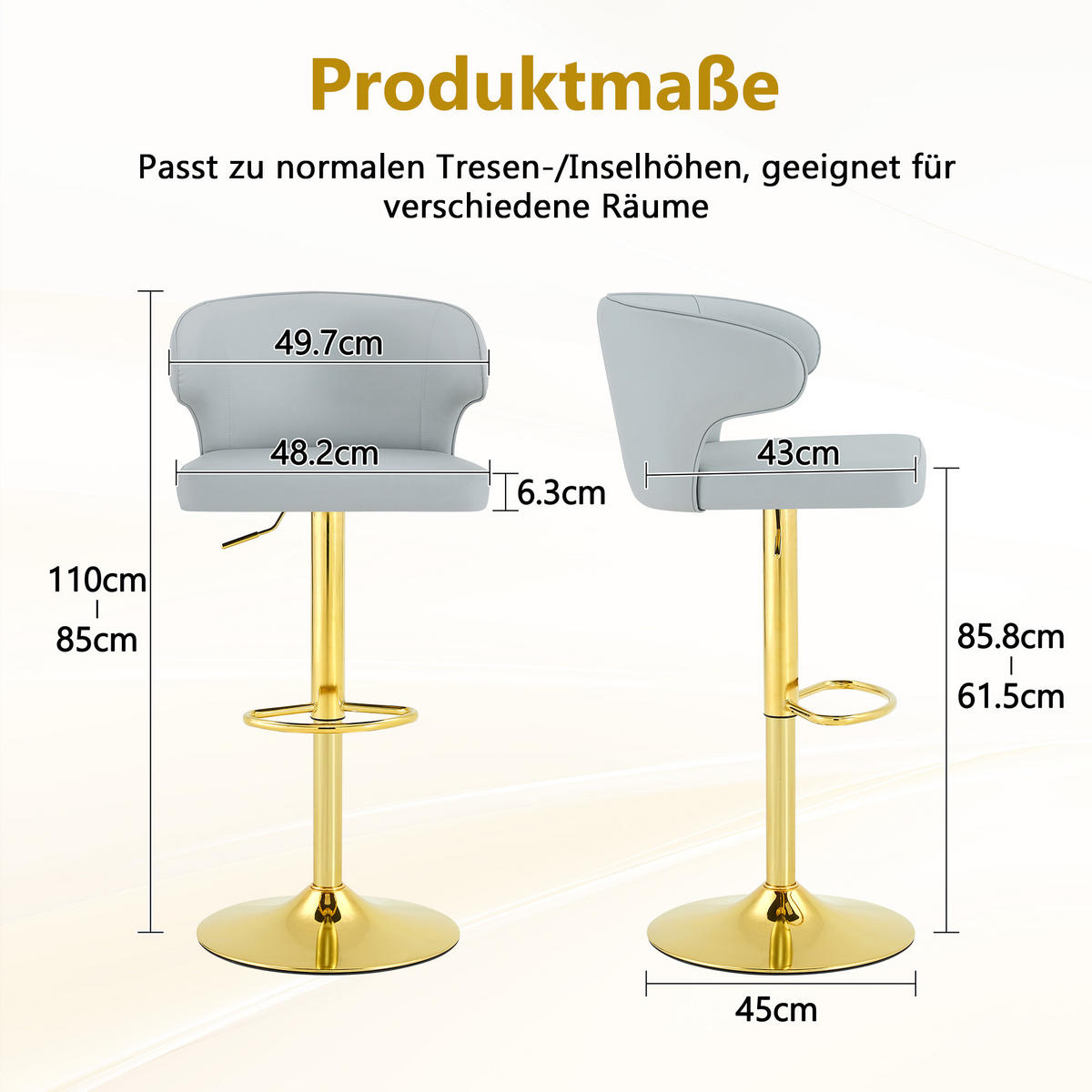 BARHOCKER DE-36724 2er-Set höhenverstellbar mit 360°-Drehung Hellgrau - Hellgrau, Metall (45/110/49.7cm) - ComfortXL