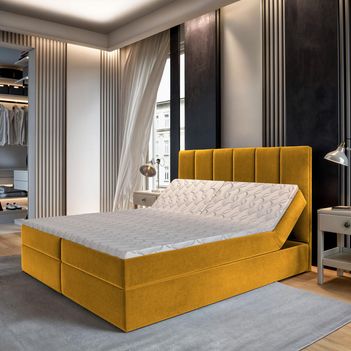 BOXBETT BARINO 180x200 cm mit Matratze und Topper - Gelb - Gelb, Holz (180/200cm) - MASSENO