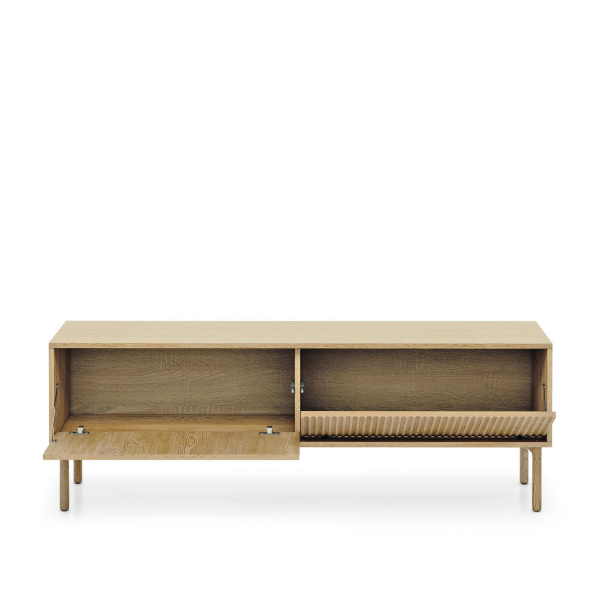 TV-ELEMENT TAU RTV1 Reliefierte Fronten aus MDF-Platte Eiche Cremona Eiche Cremona - Eichefarben/Eiche Wotan, Glas/Holz (154/52/40cm) - Komodee