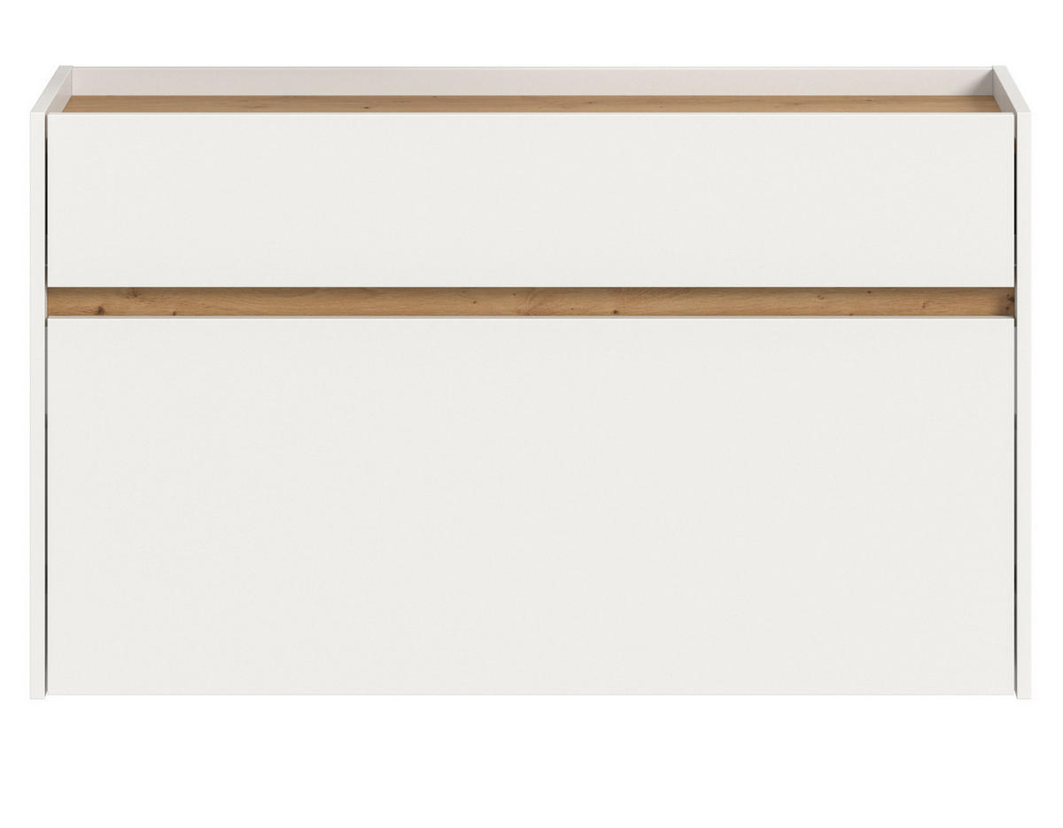 SCHUHKIPPER weiß und Artisan Eiche, Schuhschrank hängend 110 x 61 cm, Borga - Weiß/Eiche Artisan, Holzwerkstoff (110/61/32cm) - Inn.Furn