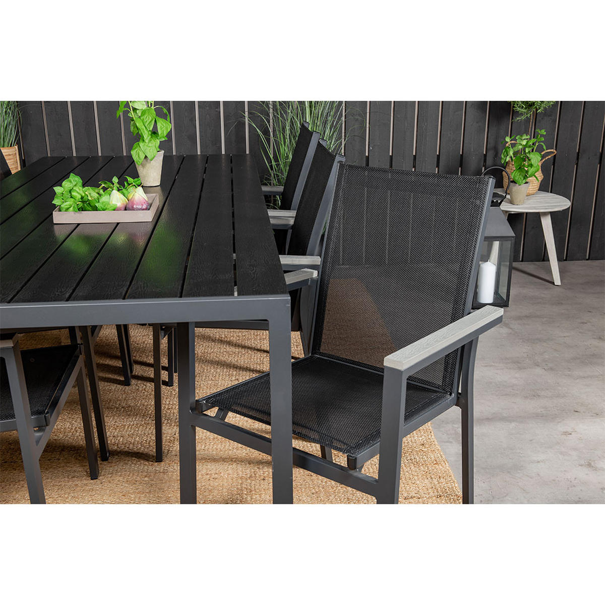 GARTENSET, Break, Tisch Schwarz, Stühle Schwarz, HDPE, 90 x 205 x 74 cm, 7-teilig - Schwarz, Kunststoff - ebuy24