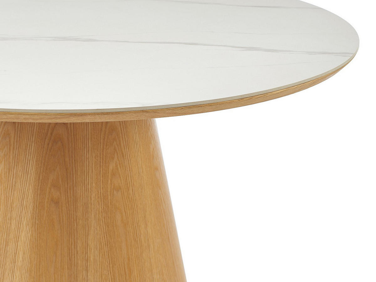ESSTISCH rund - 4 Personen - Eichenfurnier - Effekt weißer Marmor und helles Naturholz - ANTALIZA - Naturfarben, Keramik (120/120/75.5cm) - Vente-Unique
