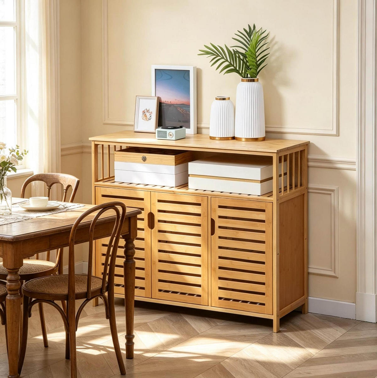 SIDEBOARD in Natur 100x35x82 cm mit 3 Türen und offenem Fach - Naturfarben, Naturmaterialien (35/82/100cm) - IVMEU