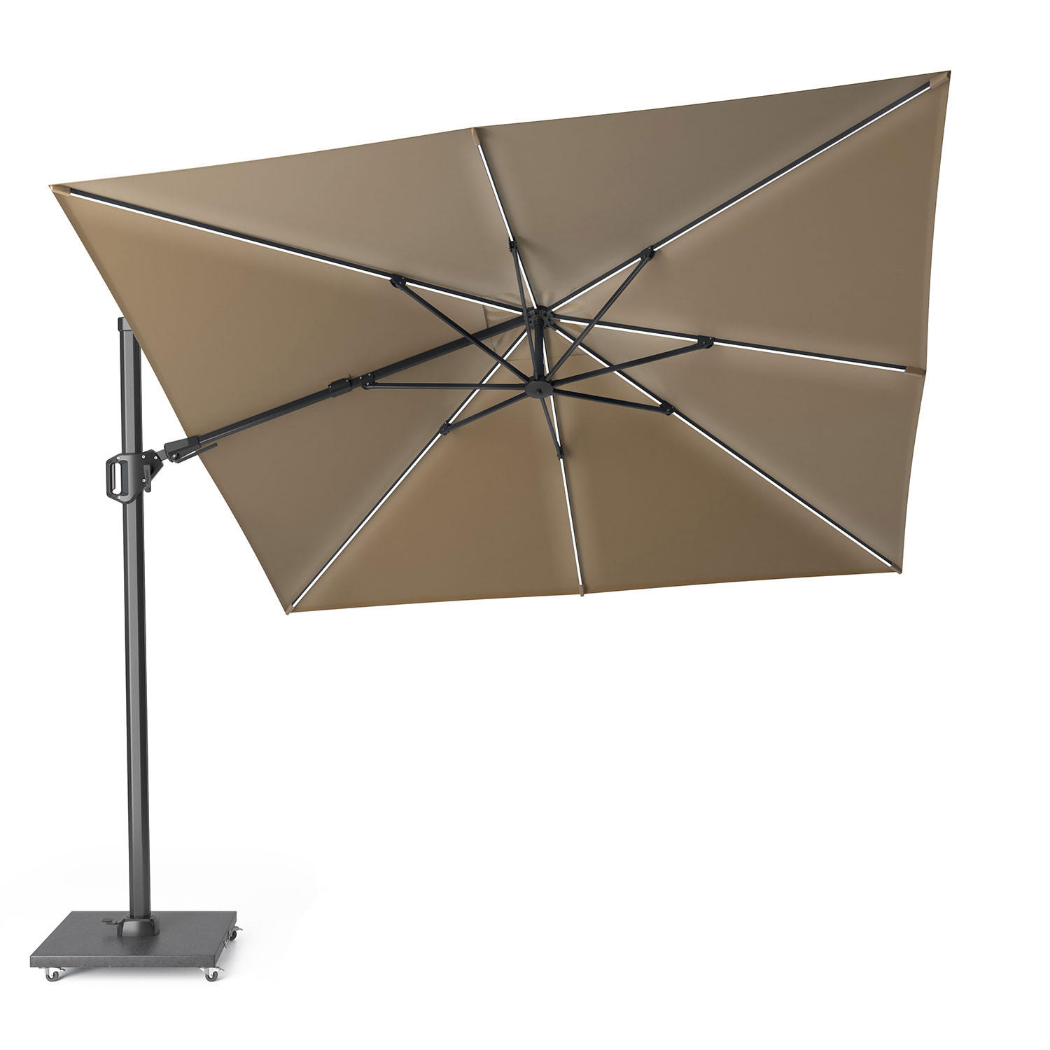 AMPELSCHIRM quadratisch 3 x 3 m mit LED Beleuchtung Challenger T² Basic 360° kippbar taupe/anthrazit - Taupe, Metall (300/300cm) - Platinum