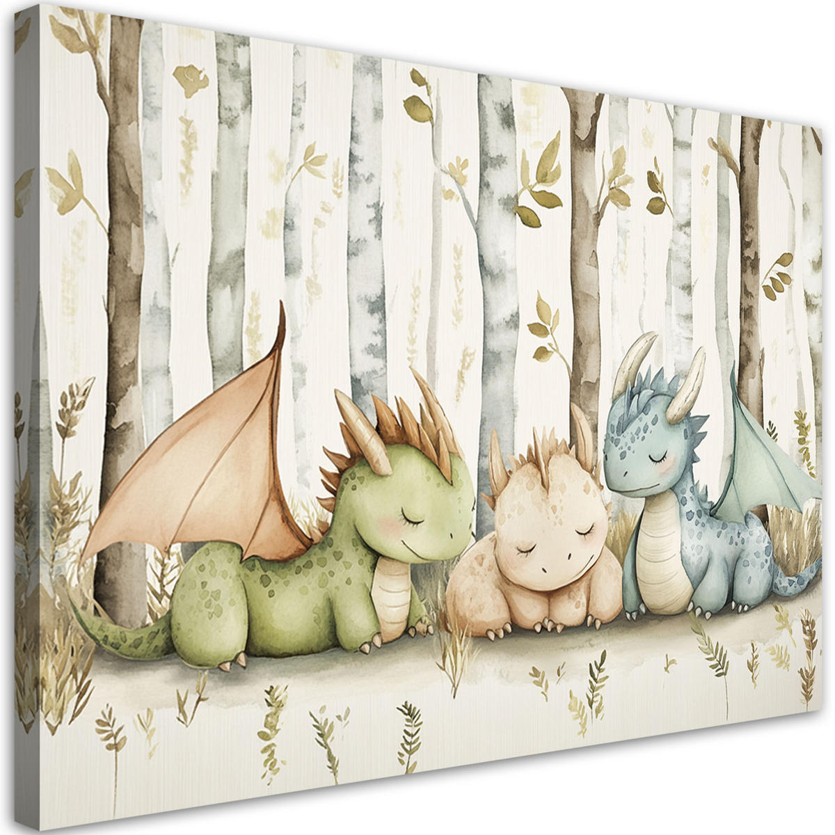WANDBILD für kinderzimmer kleine drachentiere im wald - Beige, Textil (60/40cm) - Feeby