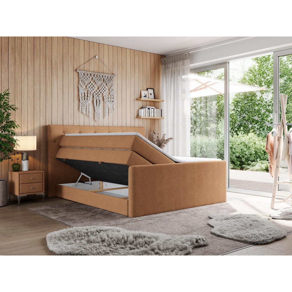 Thumbnail - MKS Boxspringbett, Orange, Textil, 2-Sitzer, H4, Rechteckig, 200x200 cm, Schlafzimmer, Betten, Boxspringbetten