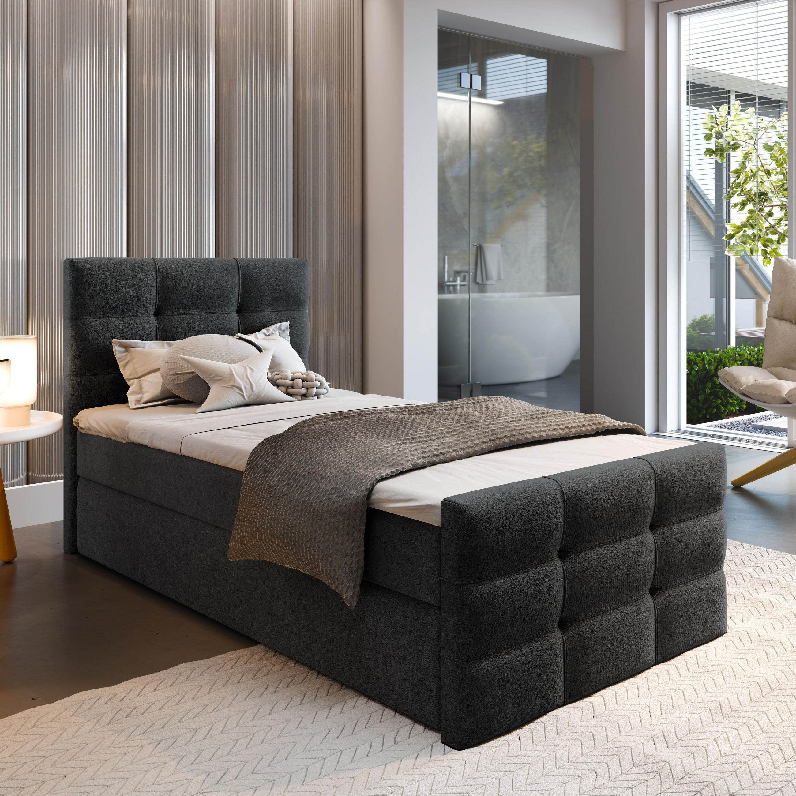 BOXBETT AMON 80 80x200 cm mit Matratze und Topper - Schwarz - Schwarz, Holz (80/200cm) - MASSENO