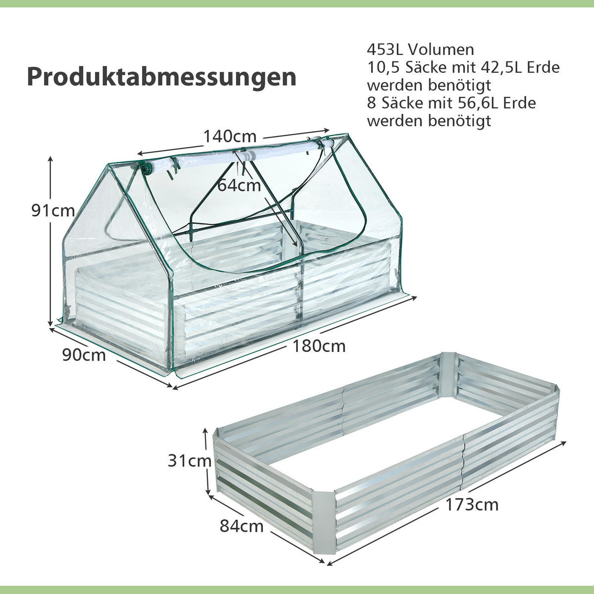 GEWÄCHSHAUS Grün - Grün, Metall (90/91/180cm) - COSTWAY