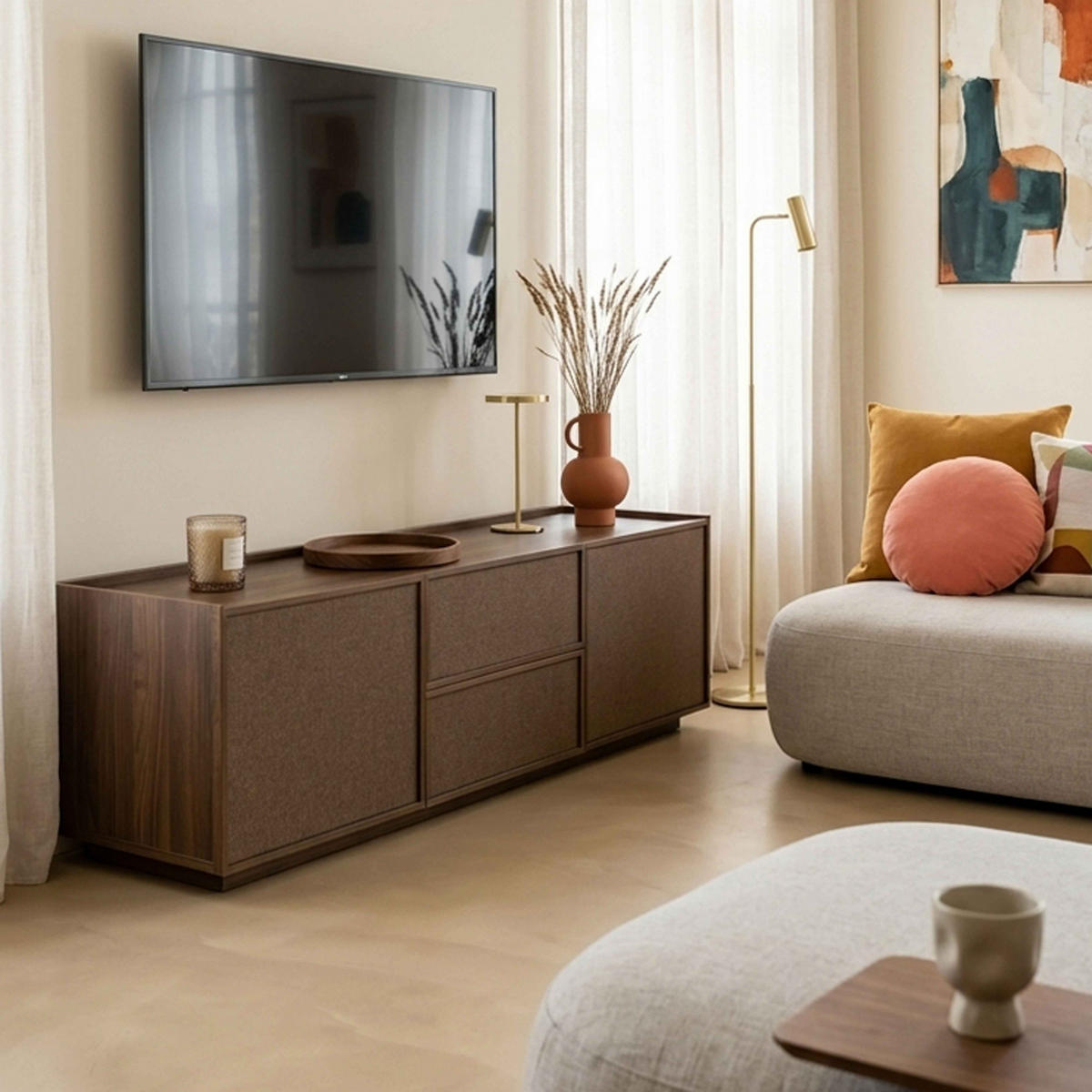 TV-MÖBEL, dunkle Holzoptik - Braun, Holz (150/40/40cm) - Oviala