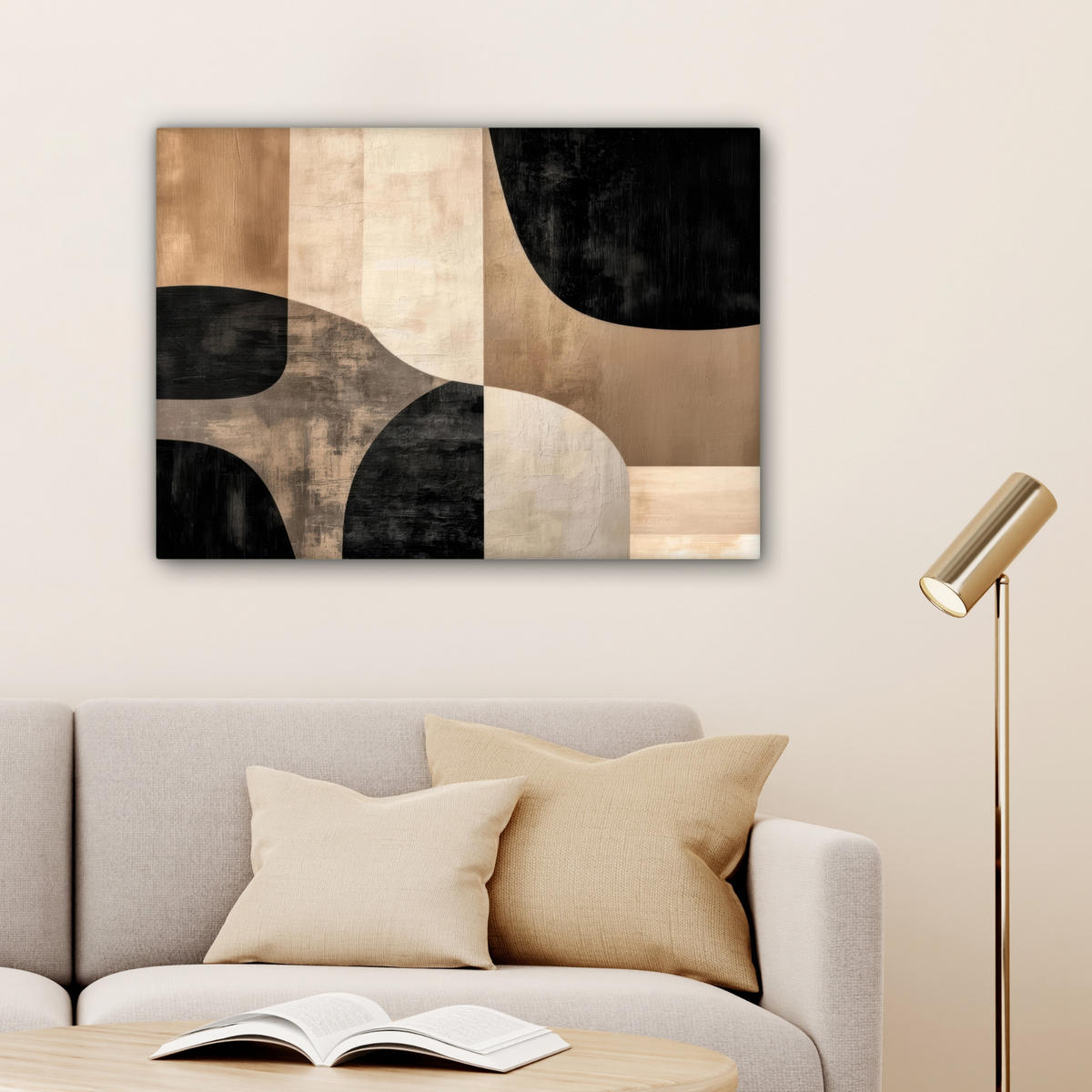 LEINWANDBILD Abstrakt - Flugzeuge - Schwarz - Rund Wandbilder 80x60 cm - Beige, Textil (80/60cm) - MuchoWow