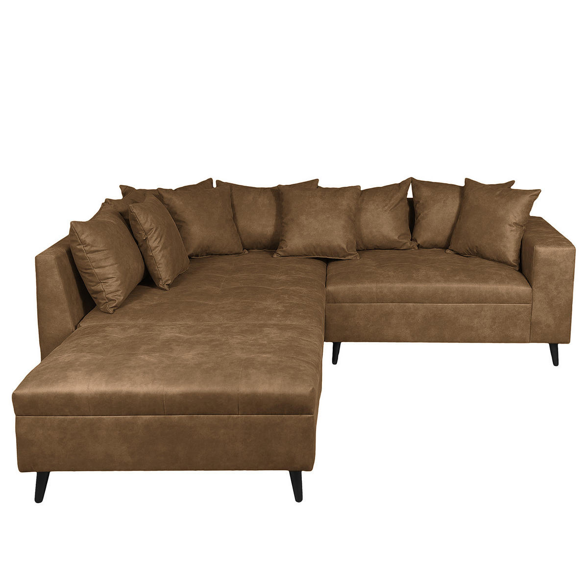 ECKSOFA mit Ottomane und Hocker - Schwarz/Braun, Birkenholz/Textil (247/174cm) - home24