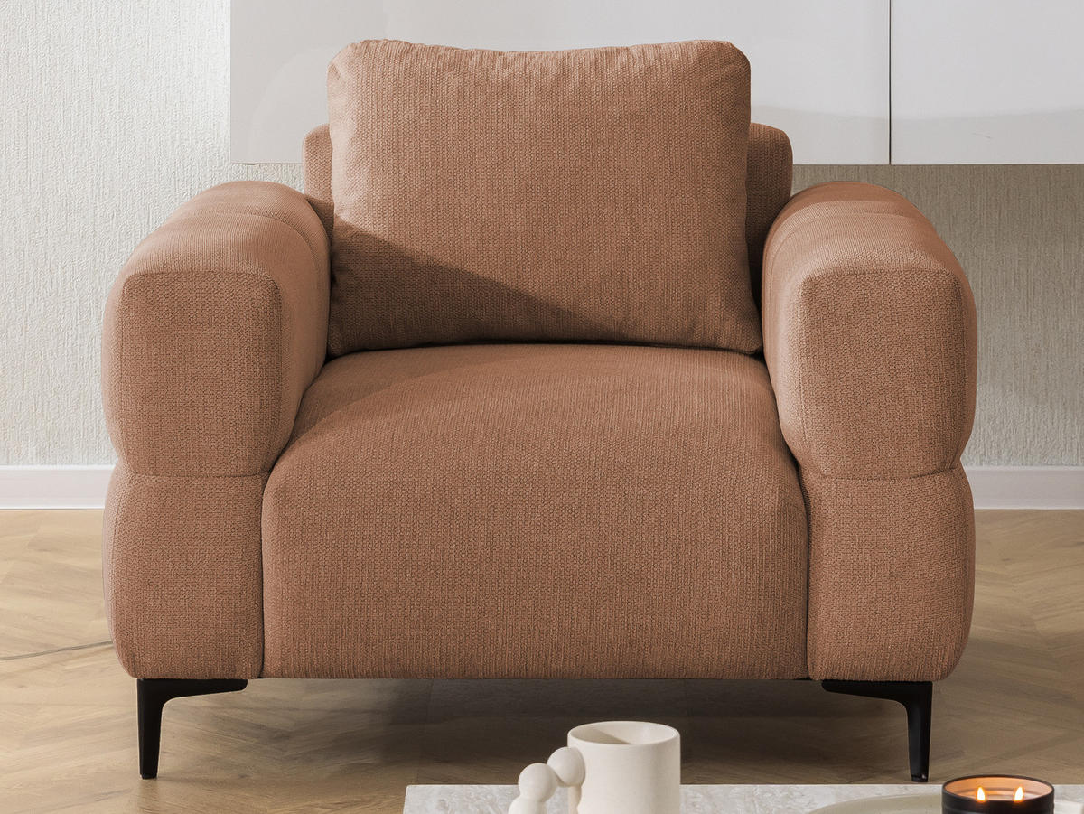 SESSEL Cardea in Bubble-Optik aus weichem Terrakotta Strukturstoff mit hohem Sitzkomfort - Terracotta/Schwarz, Holz/Textil (102/80/97cm) - S-Style Möbel