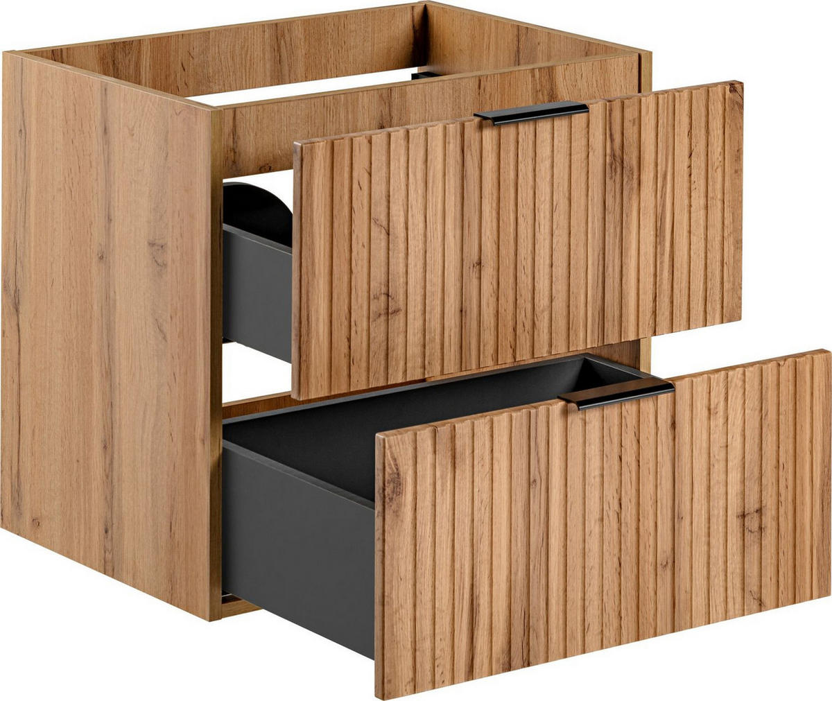 WASCHBECKENUNTERSCHRANK Niva hängend mit Rillenfronten in Eiche Braun, 60/57/46 cm - Eiche Wotan/Multicolor, Holzwerkstoff/Kunststoff (60/57/46cm) - WFL GROUP