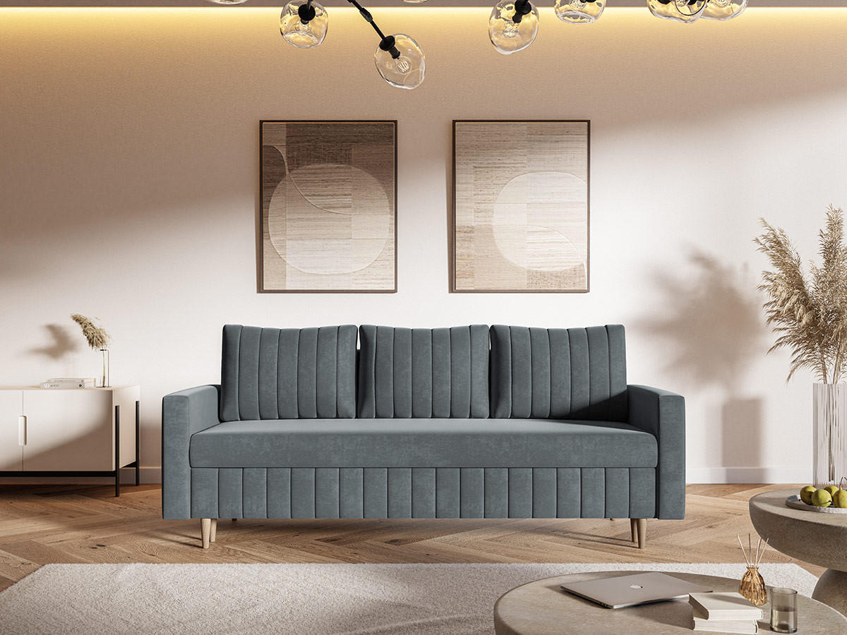SCHLAFSOFA 215 cm Scandi, 3-seater, Bettkasten, Beine, Dunkelgrau - Dunkelgrau, Holz (215/94/90cm) - Emporius