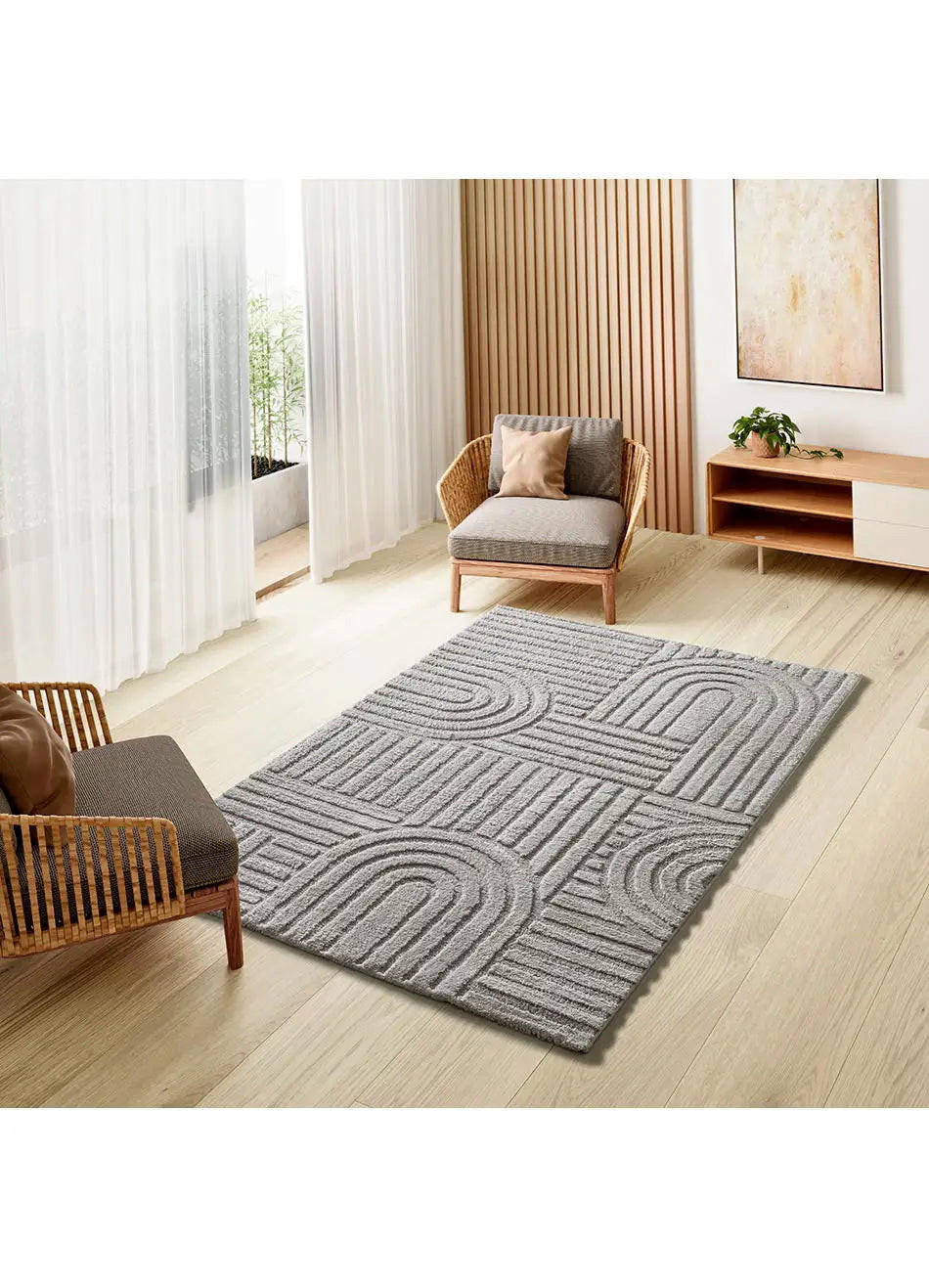 Thumbnail - Atticgo Webteppich, Hellgrau, Textil, Grafikmuster, Rechteckig, 190x285 cm, Oeko-Tex® Standard 100, für Fußbodenheizung ...