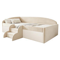 POLSTERBETT 90/190 cm aus Samt mit Stufen und Rausfallschutz, Beige - Beige, Textil (90/190cm) - OKMYHOME