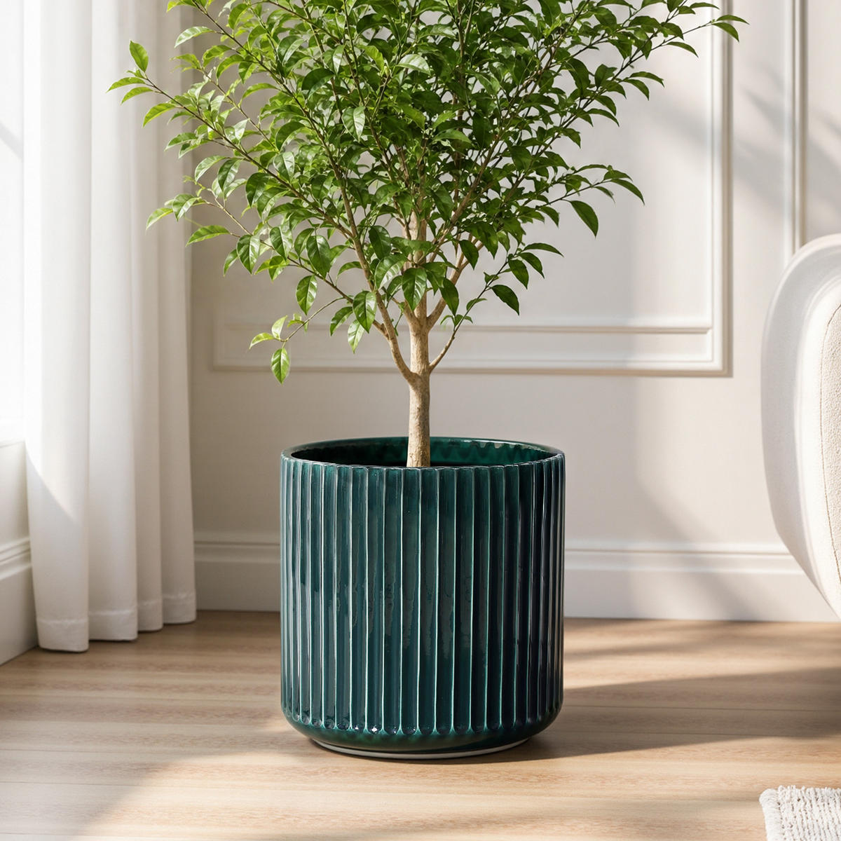 BLUMENTOPF Keramik Dunkelgrün Grün und Weiß Ø30.2xH30.3 cm - Grün, Keramik (30.3cm) - Hometopia