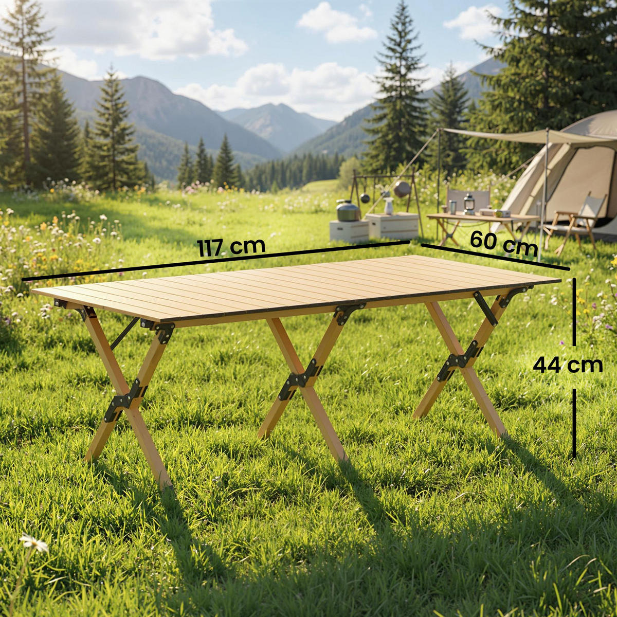 CAMPINGTISCH Aluminium Eiche - Eichefarben, Kunststoff/Metall (117/60/44cm) - Outsunny