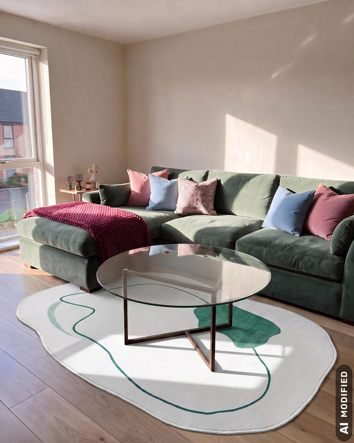 TEPPICH Bova Scudo Mazovia Unregelmäßige Form 120x160cm Weiß Grün Abstrakt Kurzflor - Weiß, Textil (120/160cm) - Mazovia