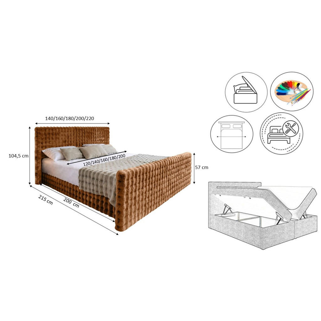 Thumbnail - Kaiser Möbel Boxbett, Kupfer, Textil, H3, Rechteckig, 120x200 cm, Schlafzimmer, Betten, Boxspringbetten