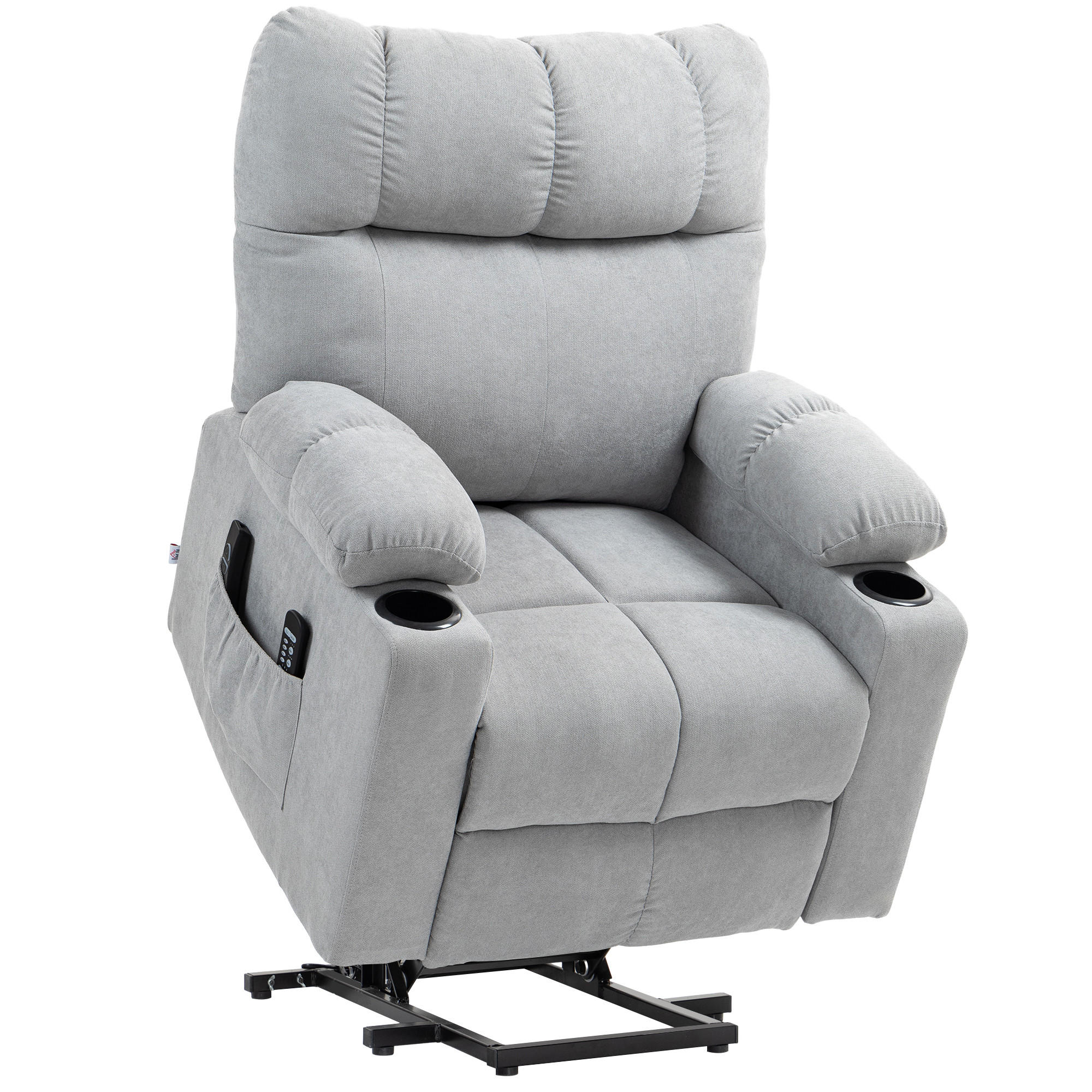 FERNSEHSESSEL mit Aufstehhilfe, Hellgrau - Hellgrau/Schwarz, Textil/Metall (95/109/91cm) - HOMCOM