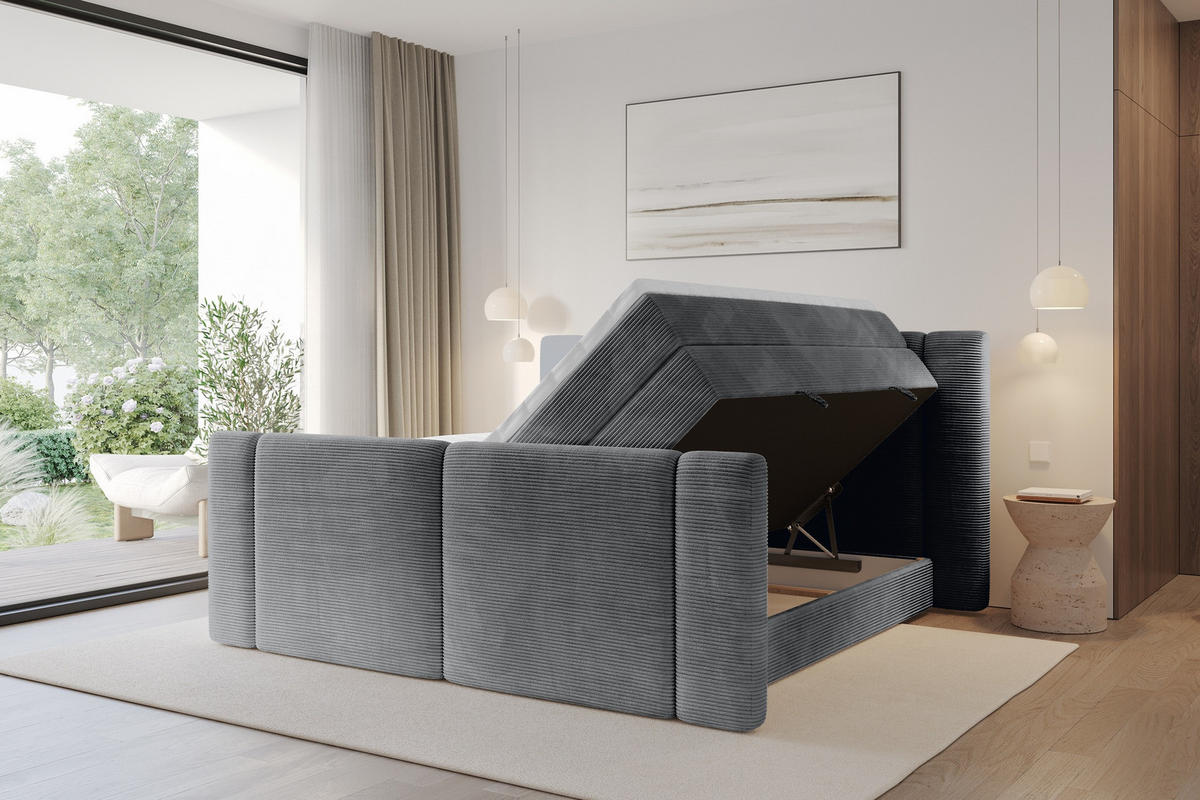 BOXSPRINGBETT mit Matratze H3/H4 - EVON KING Zanozek - 140x200 cm Dunkelgrau - Graphitfarben, Holzwerkstoff (140/200cm) - ALTDECOR