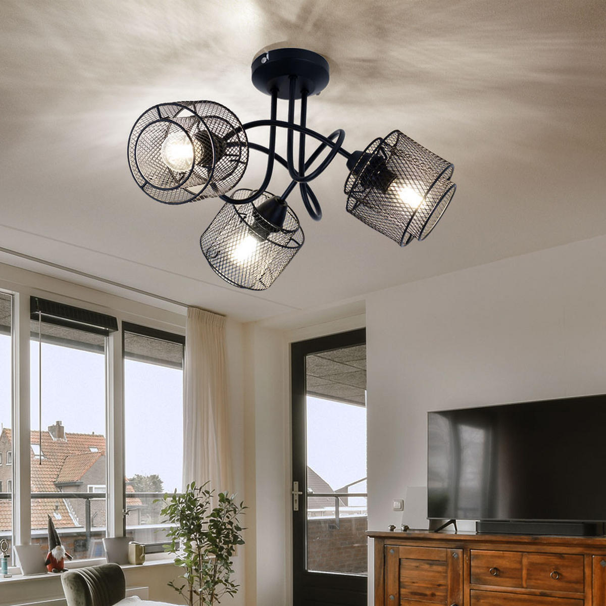 DECKENLEUCHTE Metall Gitteroptik Schwarz - Schwarz, Metall (46/46/27.5cm) - Globo Lighting