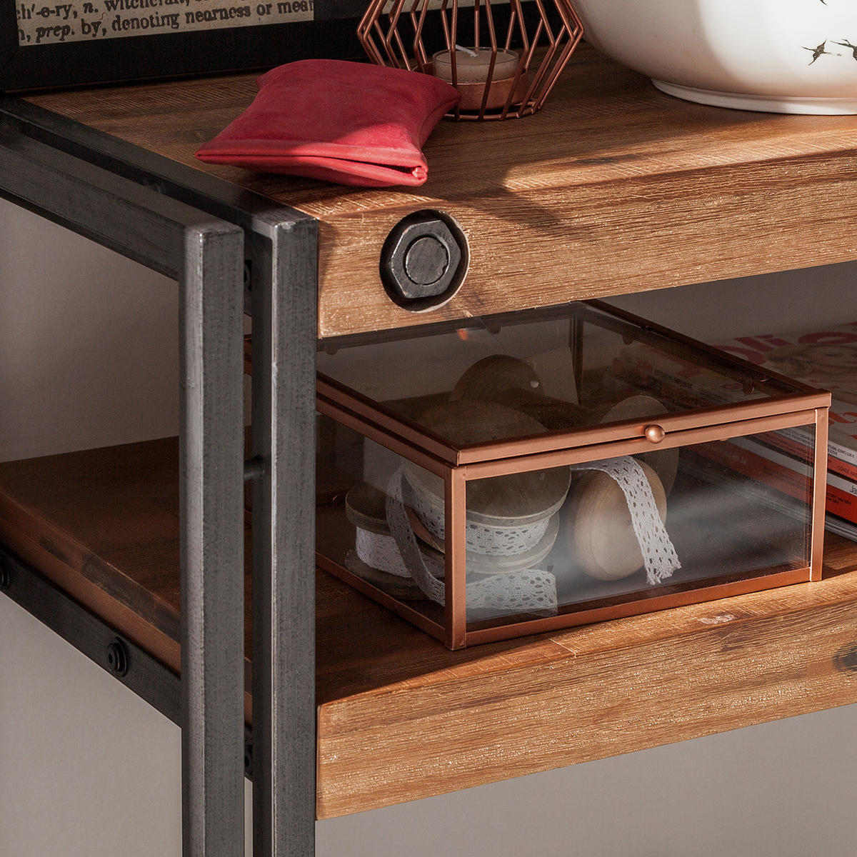 KONSOLE - Akazie massiv / Metall - Akaziefarben, Holz (35/140/80cm) - home24