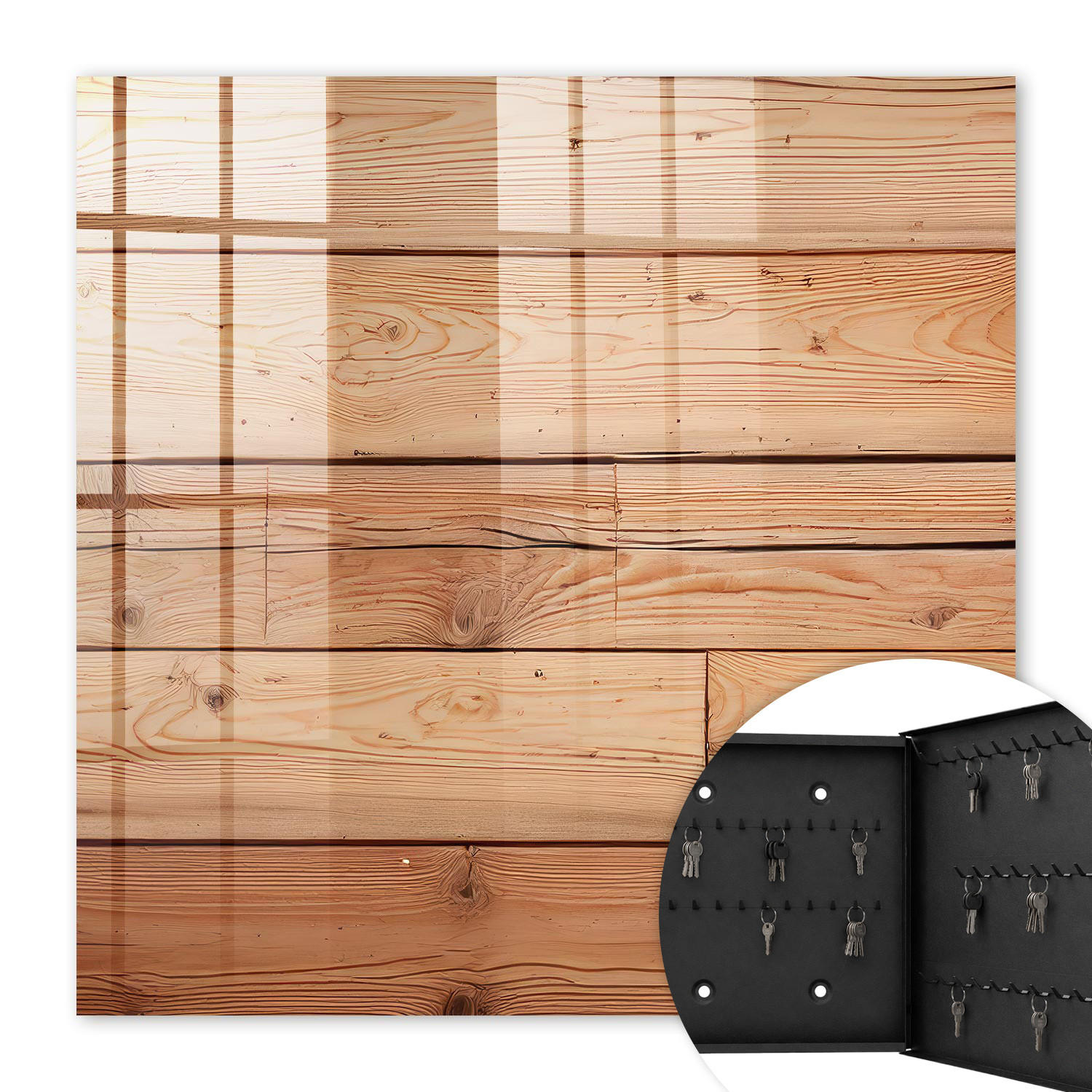 SCHLÜSSELBOX Schwarz 30x30 cm- Türöffnung nach rechts - Holzbretter - Beige, Metall (30/30/5cm) - TULUP