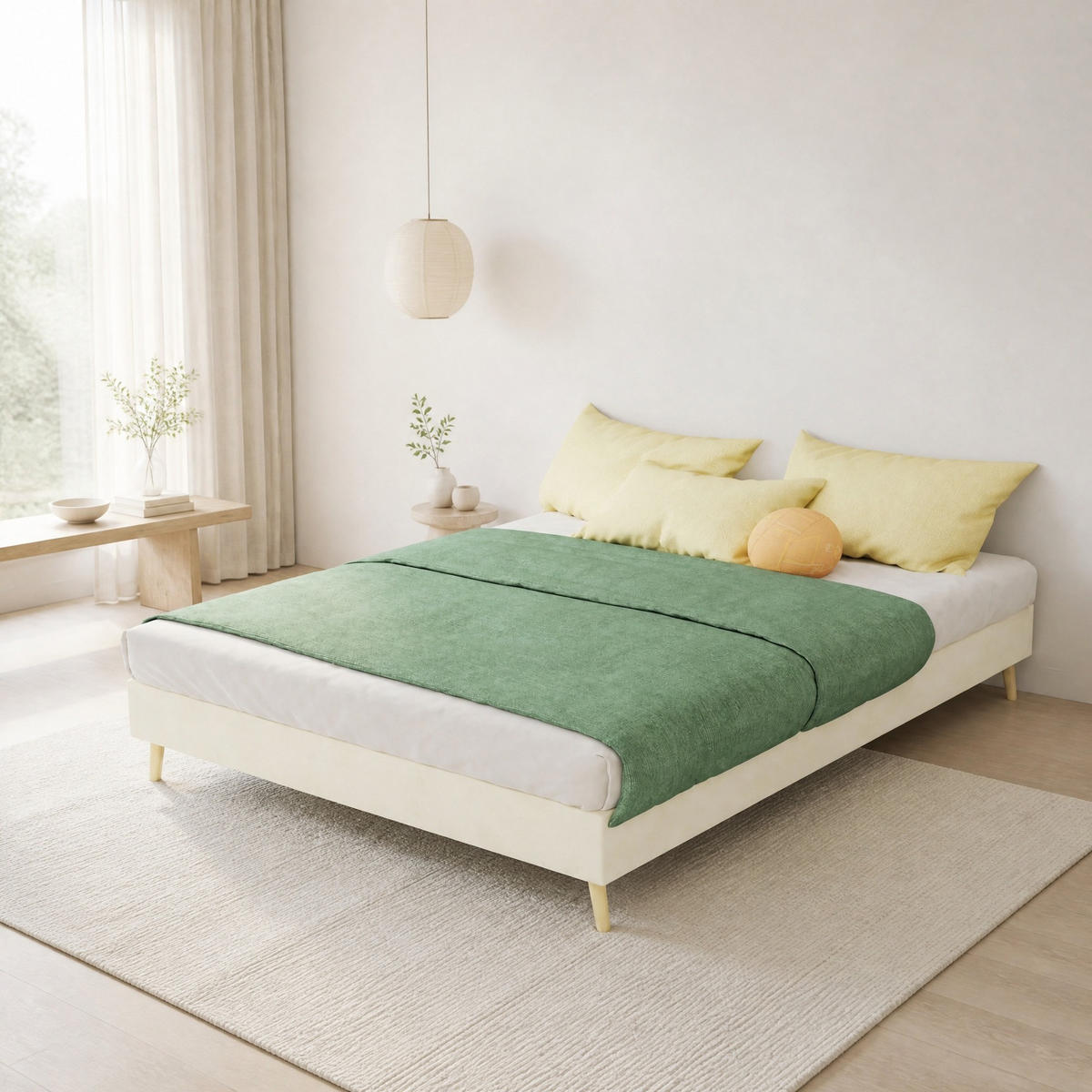 POLSTERBETT 140/200 mit stabilem Rahmen und Samtbezug in Beige - Beige, Holzwerkstoff/Textil (140/200cm) - EVRYAE