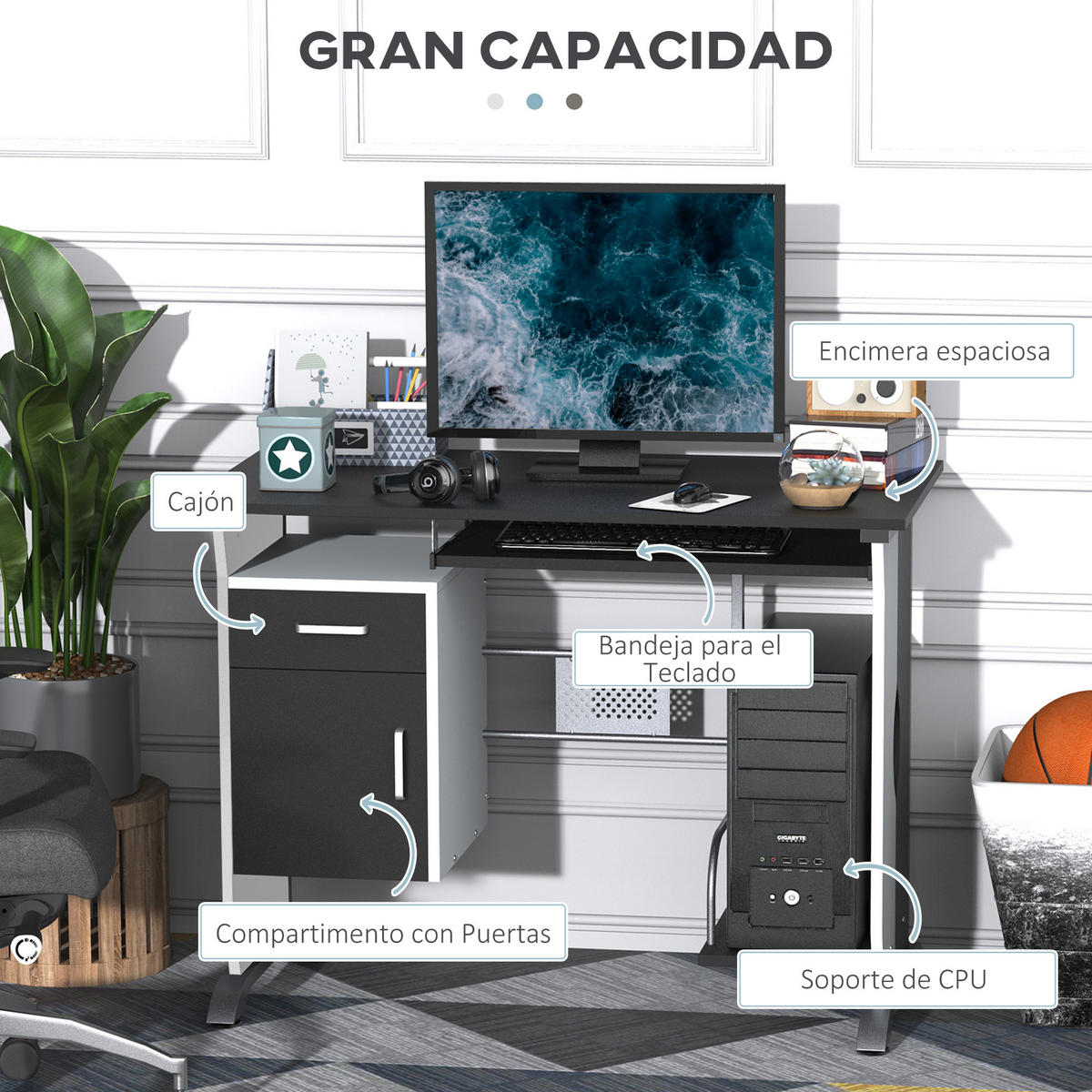BÜROTISCH Schwarz und Silber 1 Stück - Multicolor, Holzwerkstoff (120/49/75cm) - GiPP