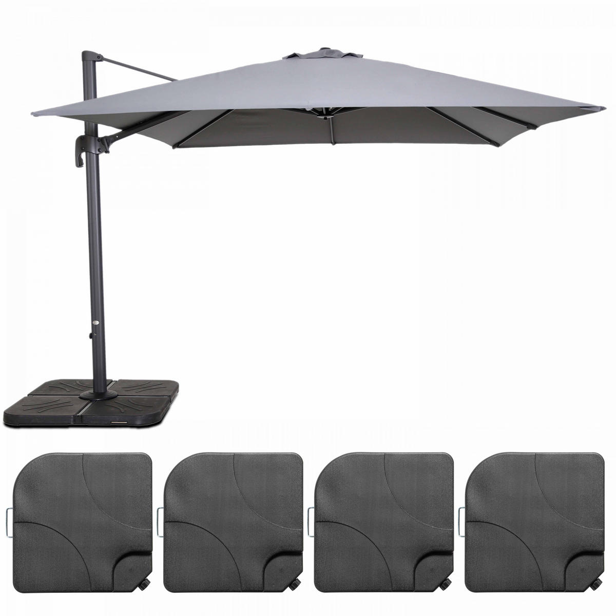 SONNENSCHIRM 3x3m mit 4 Gewichtsplatten, Grau - Grau, Metall (300/300cm) - Oviala