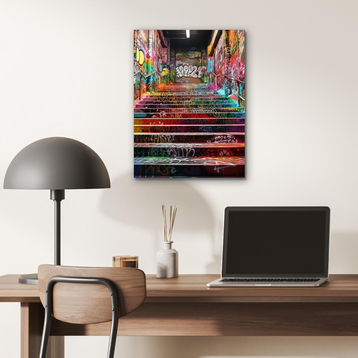 KOVOVÝ OBRAZ Schody - Graffiti - Farby - Umenie 30x40 cm - viacfarebná, kov (30/40cm) - MuchoWow