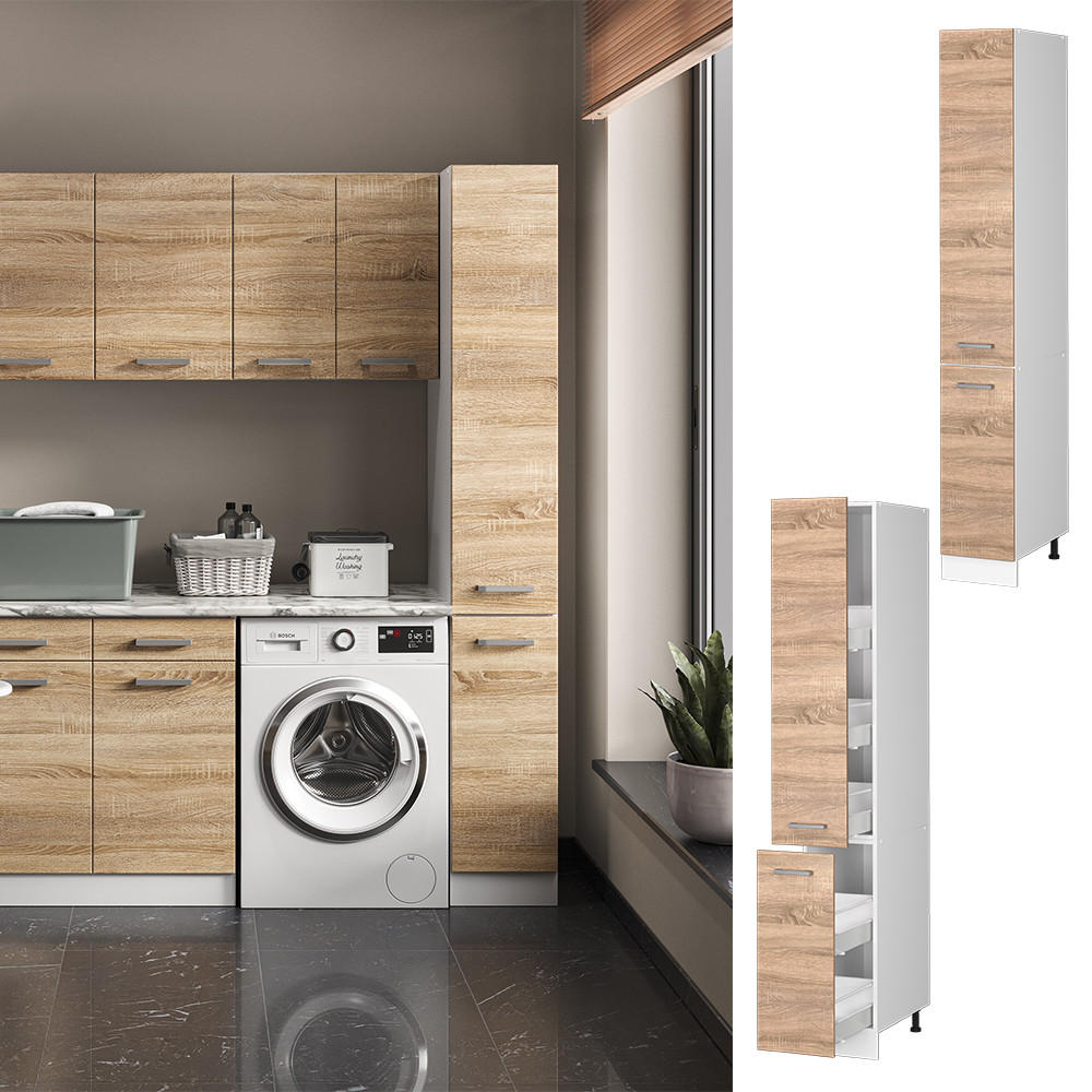 HOCHSCHRANK R-Line Sonoma 30 cm mit Türen - Weiß/Sonoma Eiche, Holzwerkstoff (30/207/57.2cm) - Vicco