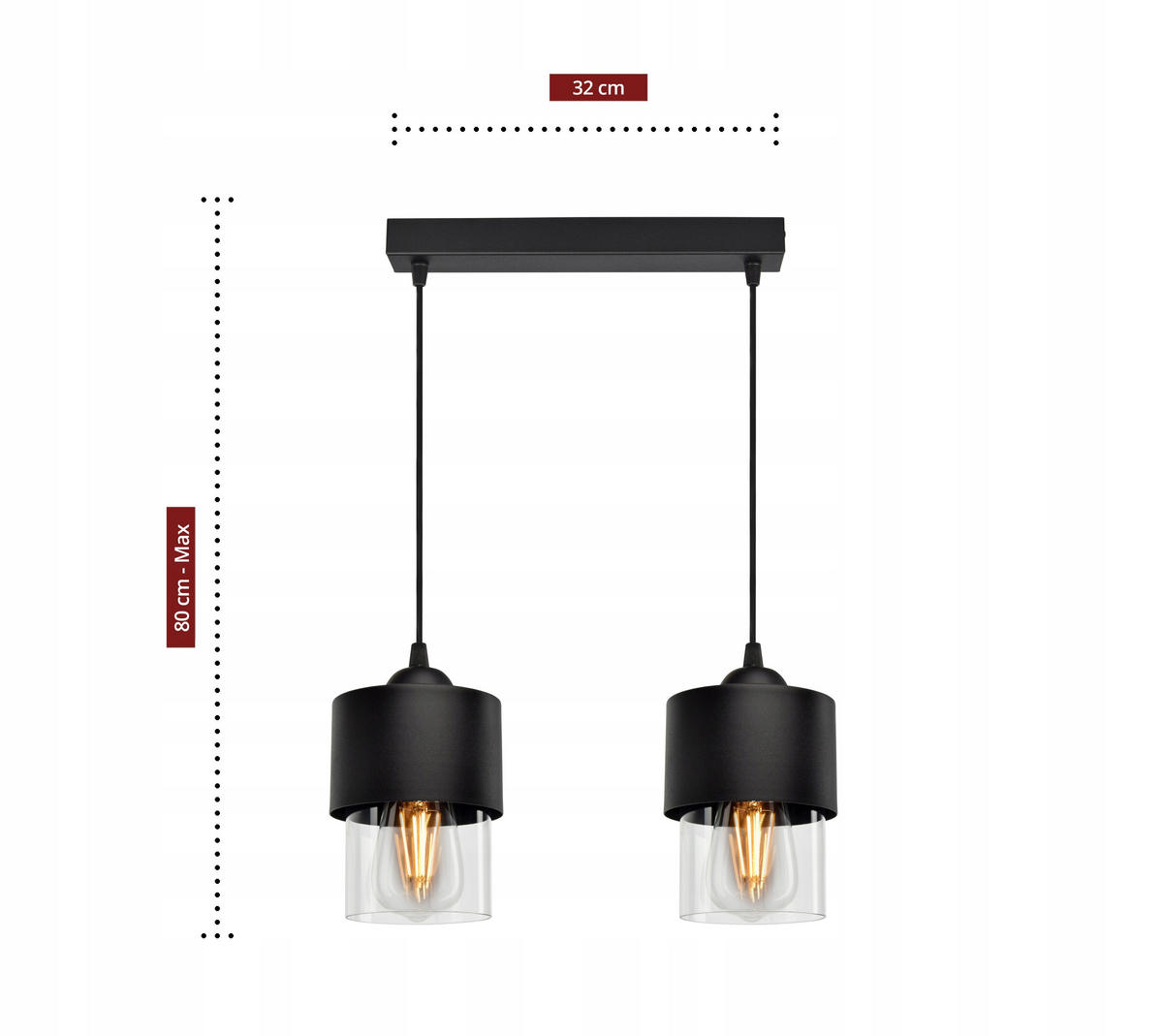 PENDELLEUCHTE Hege - Transparent/Schwarz, Glas/Metall (12/35/80cm) - kiki design