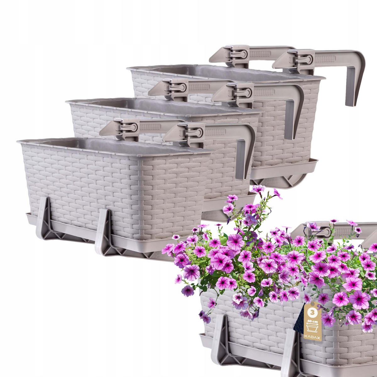 BALKONKASTEN mit Griffen, Beige, 40 cm, 3 Stk. - Beige, Kunststoff (17/40cm) - KADAX