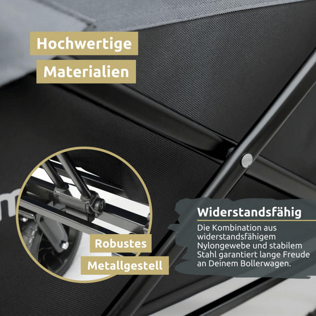 BOLLERWAGEN faltbar mit Dach KILI Extra Breite Reifen Schwarz - Schwarz, Metall (126/109/66cm) - DELUKE